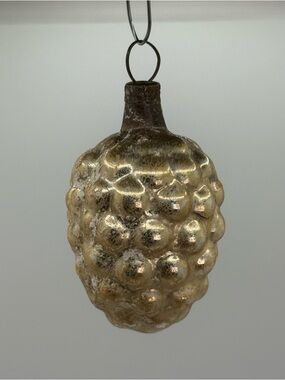 Antique Mercury Glass Bumpy Grape Cluster Ornament Gold Patina Christmas vtg